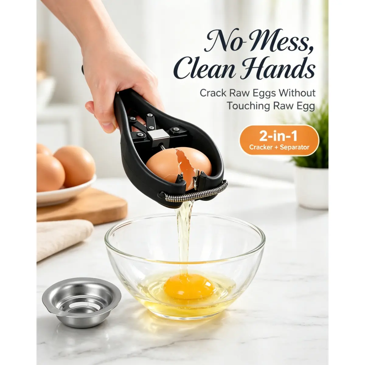 No Mess Egg Cracker with Detachable Yolk Separator — Unique Kitchen Gift for Baking Lovers | Zero Shell Fragments