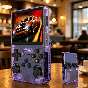 Retro Purple Rechargeable R36S Handheld Gaming Console, 3.5-inch HD Screen, 64G Memory Card, Compact Portable Linux System, 10 Emulator Video Games, On-the-Go Media Control Device, Boy Gift
