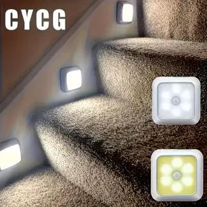 1pc Indoor Motion Sensor Lights with 6 Leds, Powered by Batteries, Cordless LED Night Light Suitable for Under Cabinets, Hallways, Stairways, Closets, And Kitchens (Batteries Not Included)