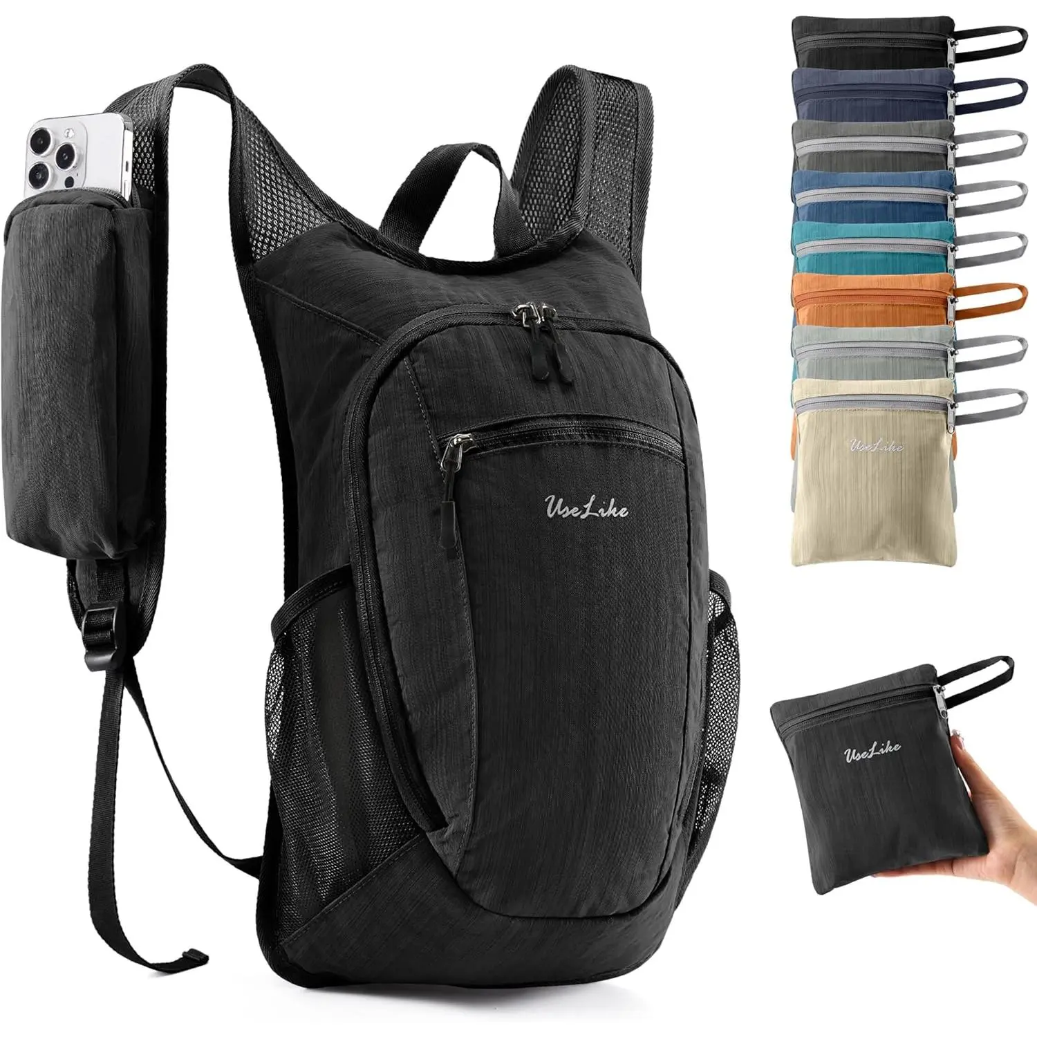 10L Small Hiking Backpack Travel Daypack Lightweight Packable Back Pack for Women Men(Black)