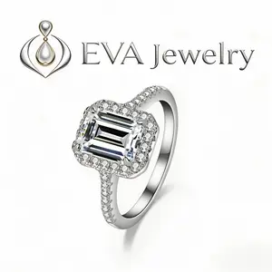 [EVA Jewelry] Emerald Cut 3CT 925 Sterling Silver Synthetic Moissanite Ring