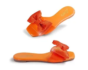 MIRA BOW EMBELLISHED FLAT SANDAL (Orange)