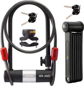 Via Velo 2 Electric Bike Bike Lock Set | Same Key System 4 Keyed Alike keys, Heavy-Duty Hard Steel | 33.5" Folding Lock | 11" Bicycle ULock | 6' Cable | for Electric Bike Fat Tire Scooter Folding Bike