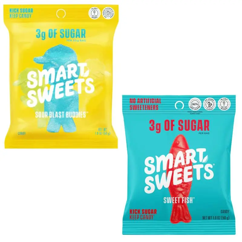SmartSweets Duo Pack Sweet Fish & Sour Blast Buddies - Low Sugar Gummy Candy Variety 3g Sugar Keto Friendly Gluten Free Peach Rings & Sour Blast Buddies