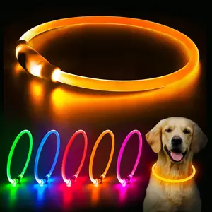 Flashseen LED Dog Collar, USB Rechargeable Glowing Lighted up Collar, Cuttable Water-Resistant TPU Safety Collar Lights for Small Medium Large Dogs