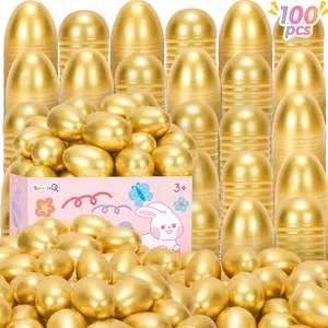 Easter Eggs Empty 100Pcs, Fillable Plastic Golden Eggs for Easter Basket Stuffers Fidget Toy Easter Gifts for Party Favors Fillers Egg Hunt Essentials