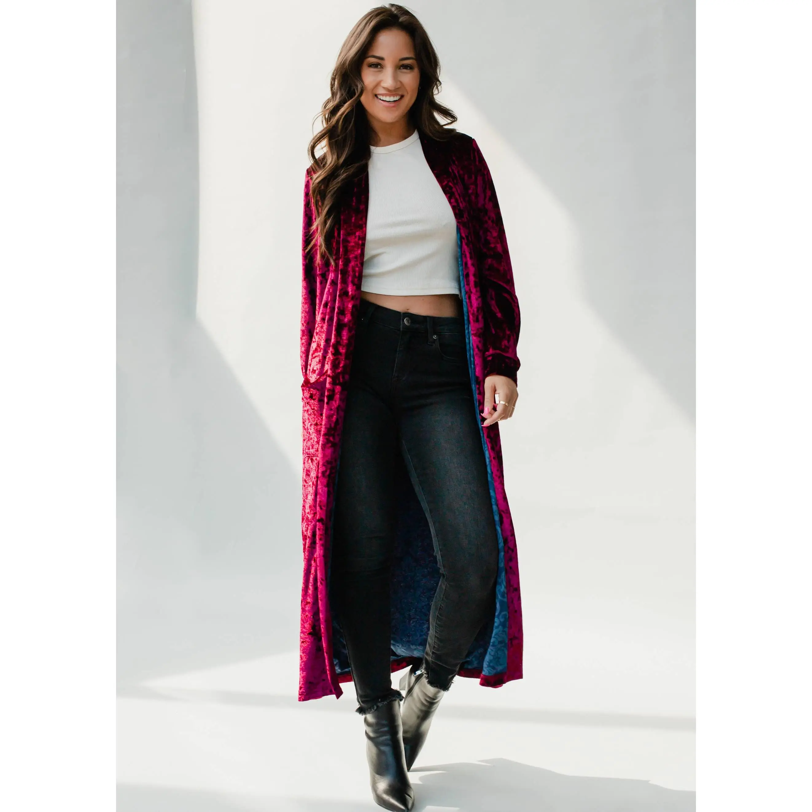 Wine Velvet Duster Cardigan