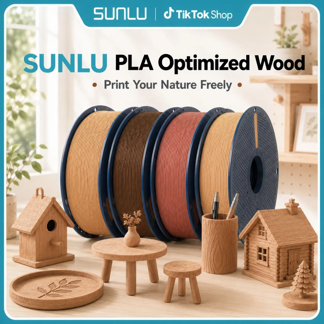 SUNLU 1KG 3D Filament | Authentic Wood PLA Filament, 1kg/Roll, 1.75mm×330m, Matte Surface, Enhanced Texture, Fast Printing for High-Speed 3D Printers (Computers & Office Equipment, 3D Printing Filament)