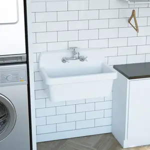 30 Inch Porcelain Wall Mount Utility Sink - White - 8 Inch Faucet Holes
