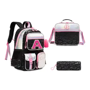 Girls Letter Backpack for Elementary Student Teen Girls Cute School Bag Kids Bookbag for Kids 8-10 with Heart Pattern and Pom Pom