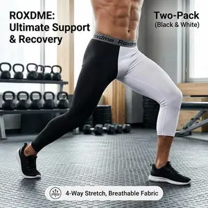 Men's 2 Pack 3/4 One Leg Compression Capri Tights Pants - Athletic Running Basketball Workout Sports Gear Moisture Wicking Stretchable Breathable Fitness Training Leggings for Gym Jogging Activewear