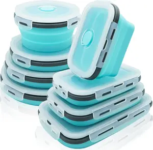 Camper 8 Pack Collapsible Silicone Food Storage Containers with Lids, Freezer & Dishwasher Safe, Foldable Lunch Box for Snacks and Meals