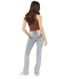 Miss Me Women's Women'S Medium Wash Mid Rise Americana Fleur De Lis - M9488bv