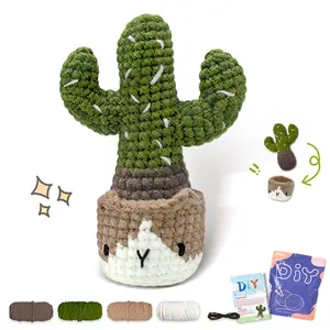 Cute Cat Cactus Design Crochet Kit, 1 Set DIY Crochet Starter Kit with Step-by-step Video Tutorial, Cute Woven Craft for Gift-giving