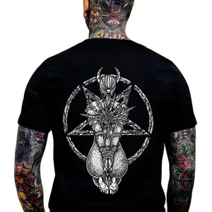 Goat Skull Pentagram T-Shirt – Occult Graphic Tee, Vintage Retro Y2K Streetwear, Aesthetic Tattoo Style Outfit for Men