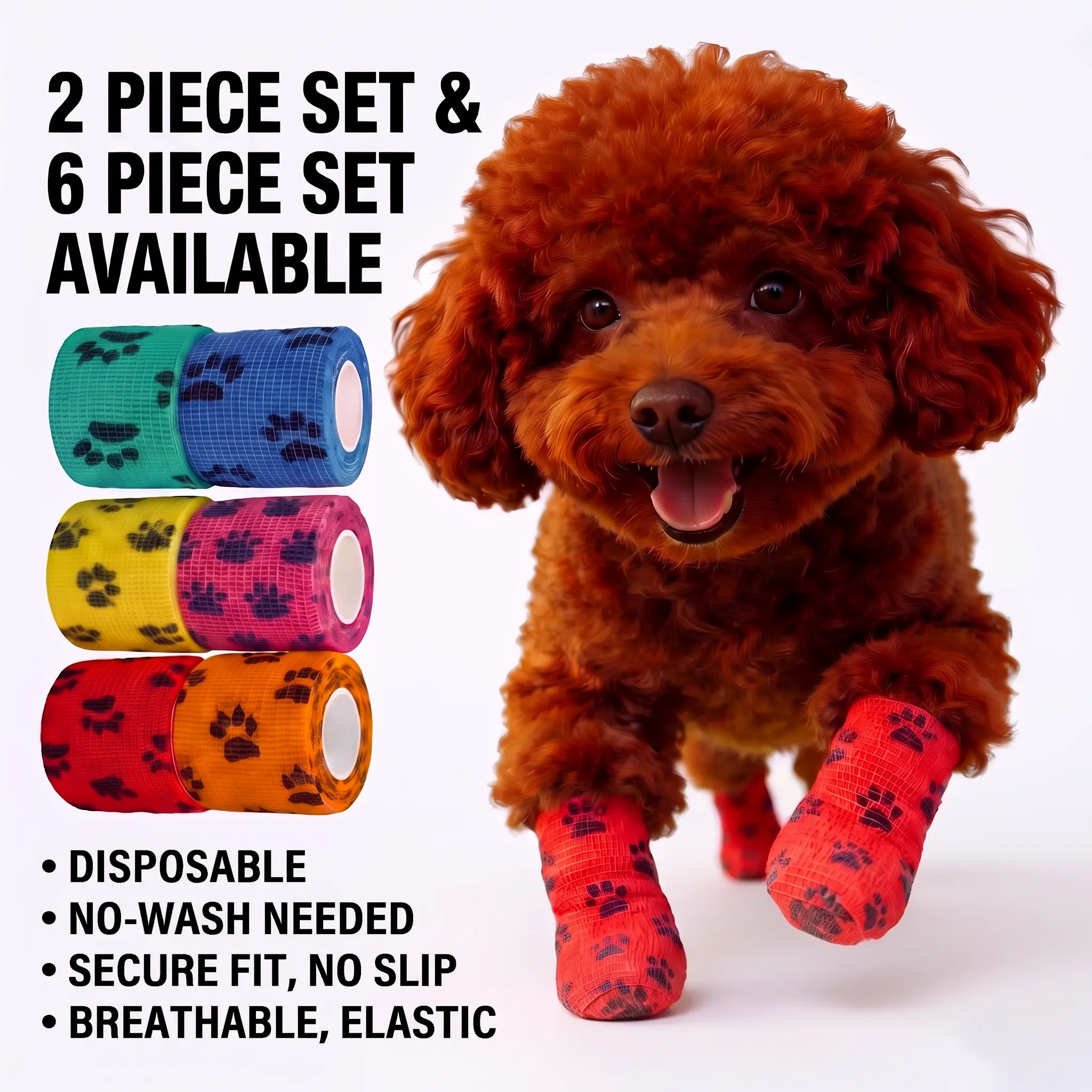 Dog Paw Protectors (2-Pack / 6-Pack) – Self-Adhesive Waterproof Disposable Wraps & Reusable Polyester Booties for All-Terrain Mud, Rain & Snow Protection – Ideal for Outdoor Walks, Hiking & Rainy Days