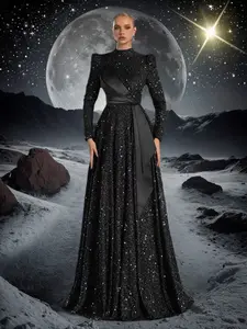 Elegant Evening Dress for Autumn Winter Formal Events, Sparkling Sequins Decoration, Long Sleeve Design, Perfect for Special Occasions