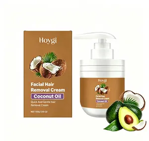 Hoygi Gentle Hair Removal Cream with Coconut Oil & Plant Extracts, Face & Body Care for Smooth Skin, Painless Formula for All Skin Types - 100ml