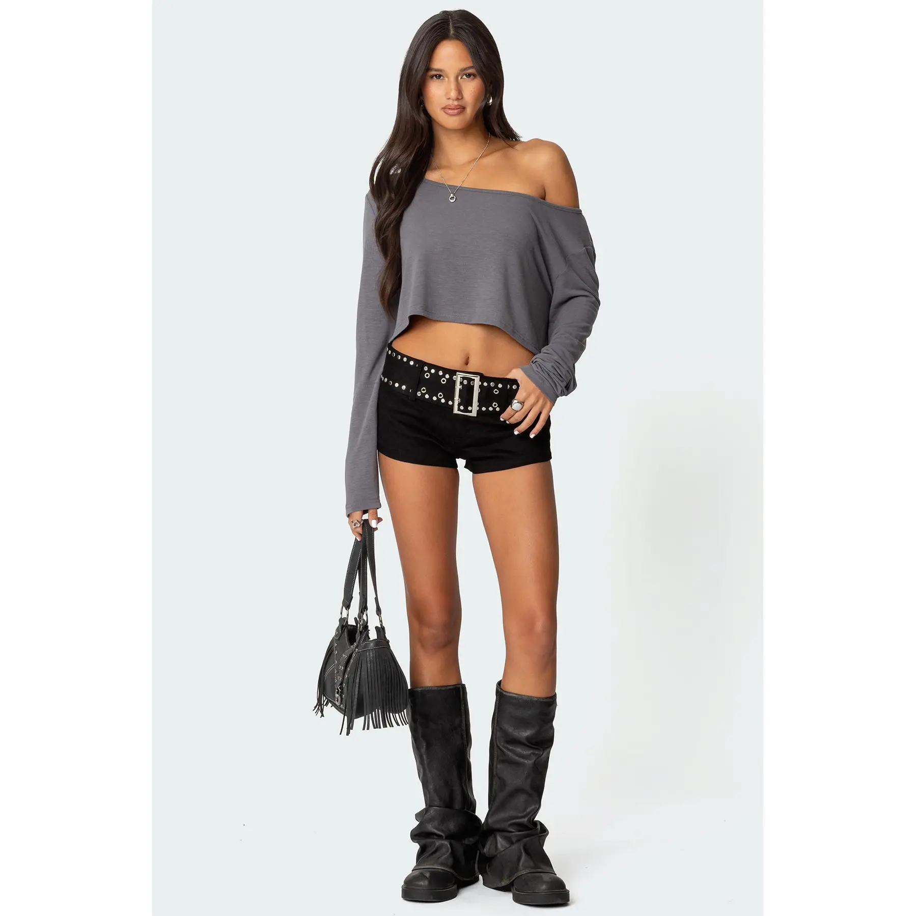 Studded Belt Denim Micro Shorts Studded Belt Denim Micro Shorts