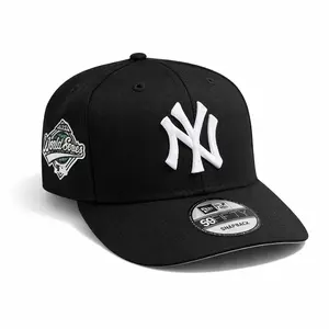 MLB New York Yankees Black 9FIFTY Snapback – World Series Patch Flat Brim Adjustable Baseball Cap