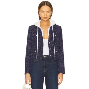 Central Park West Crop Tweed Dickie Blazer in Navy Multi