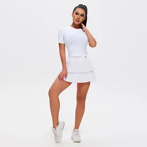 AFZ Women's 2 Piece Outfits Short Sleeve Crop Tops and Pleated Skirts Club Golf Tennis Suit Sets Casual Comfy Trasuits Pink Outfits Womenswear Overalls Lady Crewneck Minimalist Shortsleeve Outdoor Sports suit