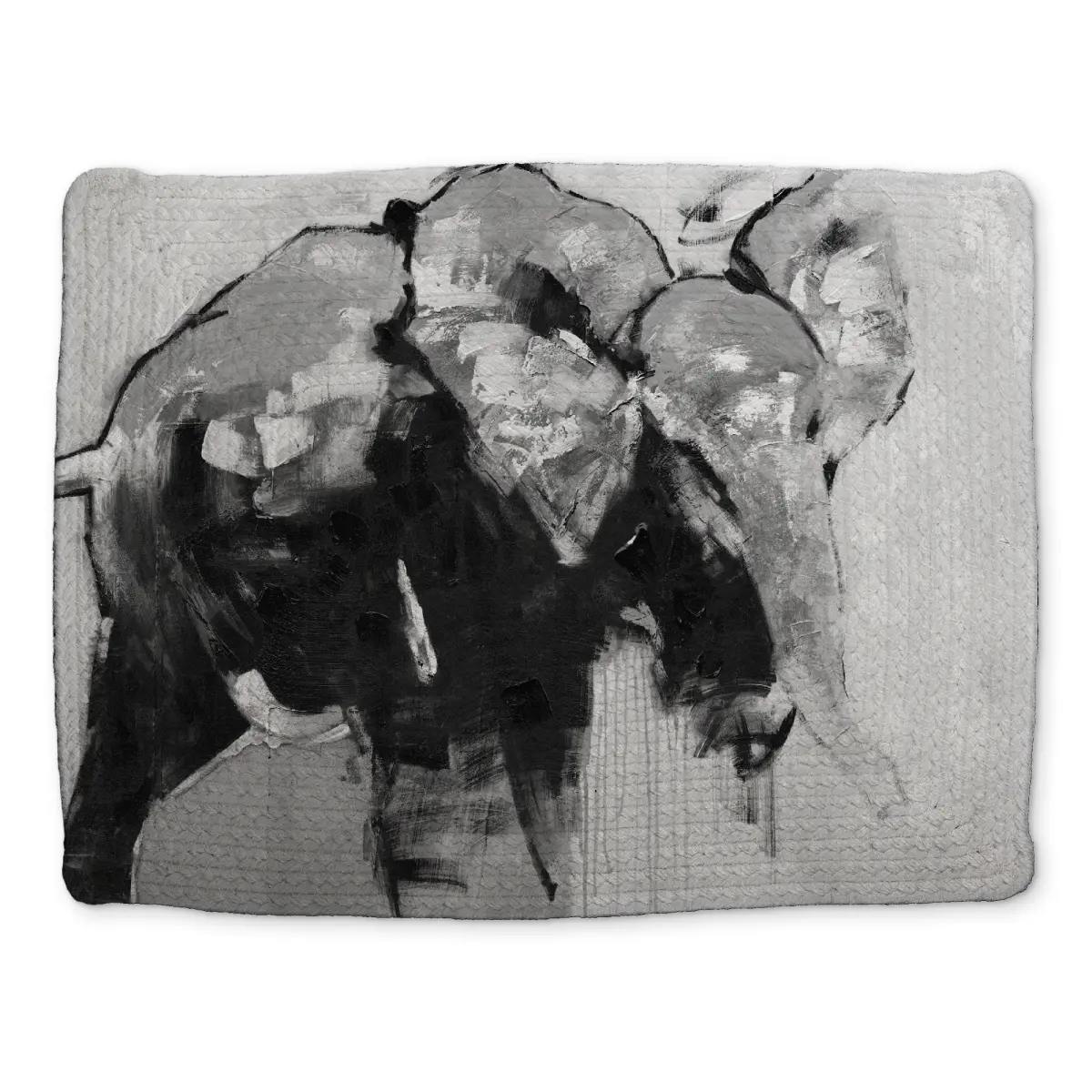 360 stand Braided Polyester Placemat, 14x18 in, Stylish Contemporary Monochrome Elephant Art Tableware, Easy-Clean Kitchen Home Decor (Model CBPM1418DMAQLQ), Rectangular, Animals, Durable, Enhances Decor