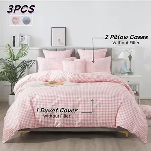 Simple Plaid Pattern Bedding Set, 1 Fitted Sheet + 2 Pillowcases (no Core), Soft Skin-Friendly, All-Season Use, One Size, Modern Bedding Set