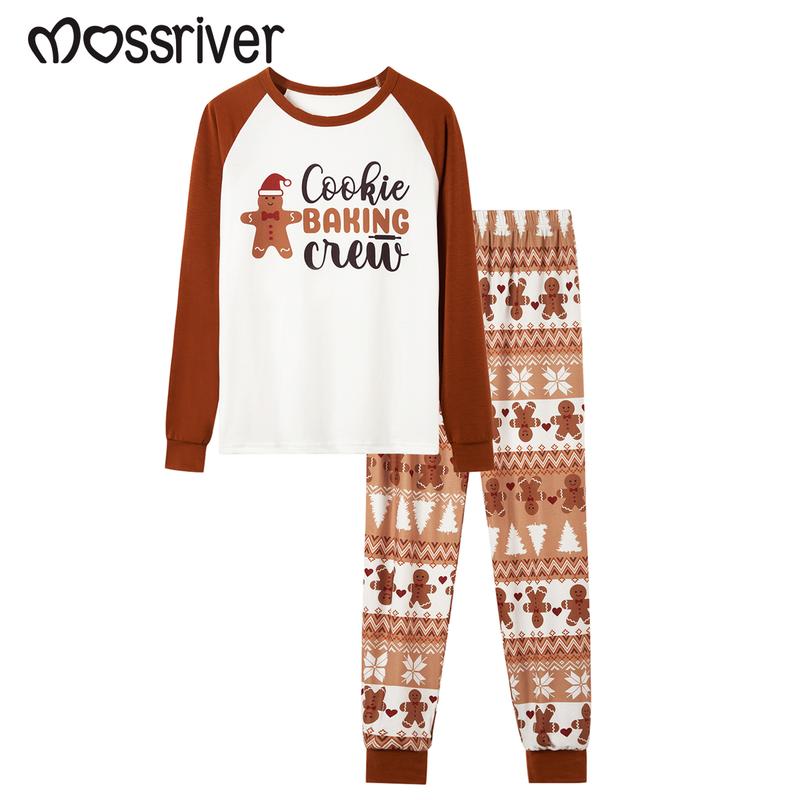MOSSRIVER Christmas Family Matching PJs Soft Long-Sleeve Gingerbread Holiday Set Knit Baby Romper with Cookie Baking Crew Graphic Pajamas MOSSRIVER Christmas Family Matching PJs Soft Long-Sleeve Gingerbread Holiday Set Knit Baby Romper with Cookie Baking Crew Graphic Pajamas