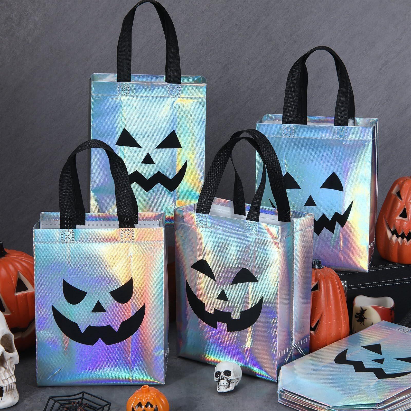 24Pcs Halloween Candy Bucket Holographic Gift Bags Halloween goodie Bags Halloween Candy Bags Party Goodie Bags with Ghost Pumpkin Trick or Treat Bags for Teacher Students Office Employee Coworker,Halloween Birthday Party Favor Supplies
