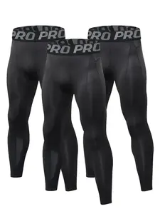 2026 Men's 3/5pcs Athletic Letter Print Tight-fitting Sports Leggings, Quick Drying Breathable Comfortable Skinny Pants, Men's Sportswear Clothing For Indoor Outdoor Wear