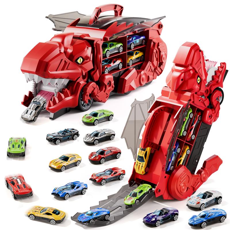 Children's Tyrannosaurus rex dinosaur devours rail car toy, transforms, slides, ejects alloy car, boys 2, children 3, Christmas birthday gift for girls