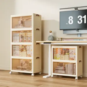 Large Foldable Plastic Storage Bin with Lockable Wheels, Stackable Organizer with Lid and Magnetic Front Door for Home Storage and Closet Organization Divided Compartments storage organization