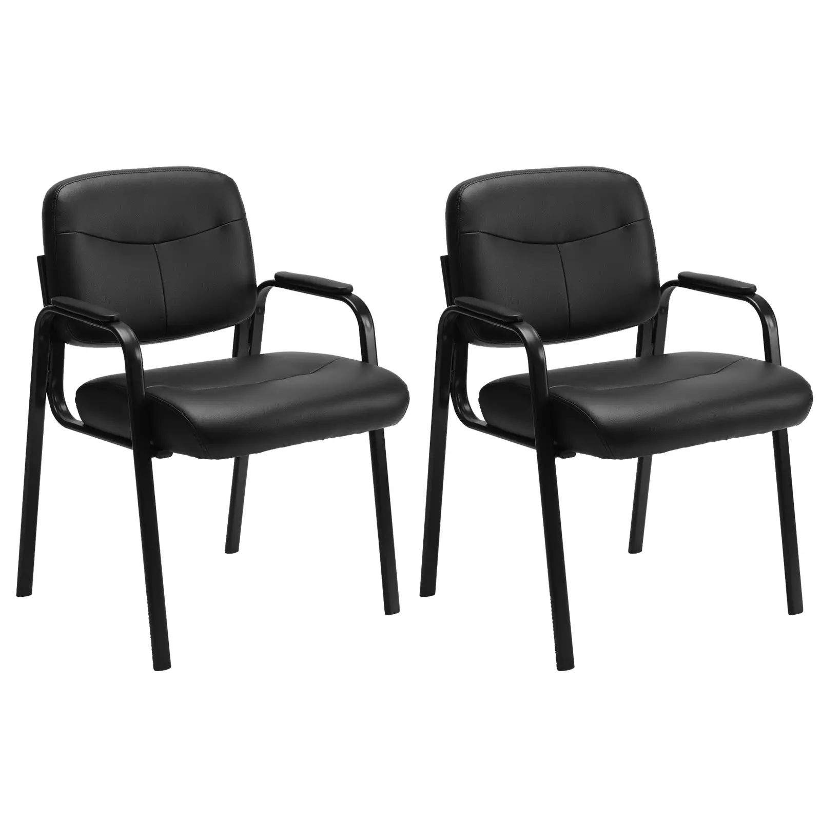 Waiting Room Chair Set of 2, Leather Stationary Office Guest Reception Chairs No Wheel,Comfy Padded Arms,for Conference Room Lobby Side breakroom
