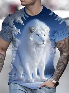3D Digital Print Fashion Casual Men's Short Sleeve T-Shirt, Polyester Comfortable Durable Fabric, Slim-Fitting All over Print Top