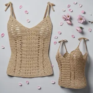 Beige Blossom Crochet Camisole for Women - Soft & Stylish Summer Top - Perfect for Everyday Wear - Womenswear, Clothes