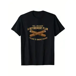 Men's Cotton T-Shirt With Cigar Print, Casual Short Sleeve Round Neck Tee, Soft Comfortable Top, Men's Clothing