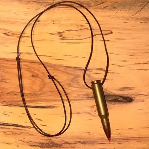 RR - South Carolina Hand Pressed 308 Bullet Ammo Handmade Adjustable Leather Cord Necklace Unique Jewelry