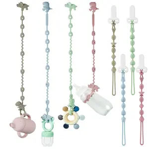 8 Pack Baby Toy Straps & Silicone Pacifier Clips, Dinosaur Silicone Pacifier Teether Harness Straps and Pacifier Holder Clips with One Piece Design for Baby Boys & Girls