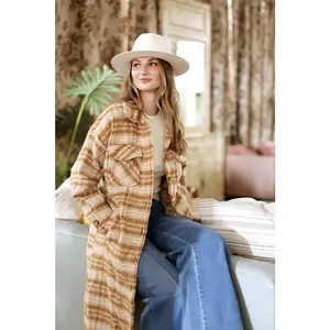 Cream Checked Longline Coat