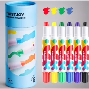 TwistJoy Jumbo Crayons for Toddlers, 6 Colors Non-Toxic Washable Twist-Up Crayons, Easy to Hold Large Chunky Crayons, Safe Art Supplies Gift for Kids Ages 1-3