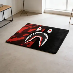 Cool Shark Mouth Rectangular Rug, American Street Style Shark Teeth Design, Block Carpet, Gaming Room Bedroom Decor Mat