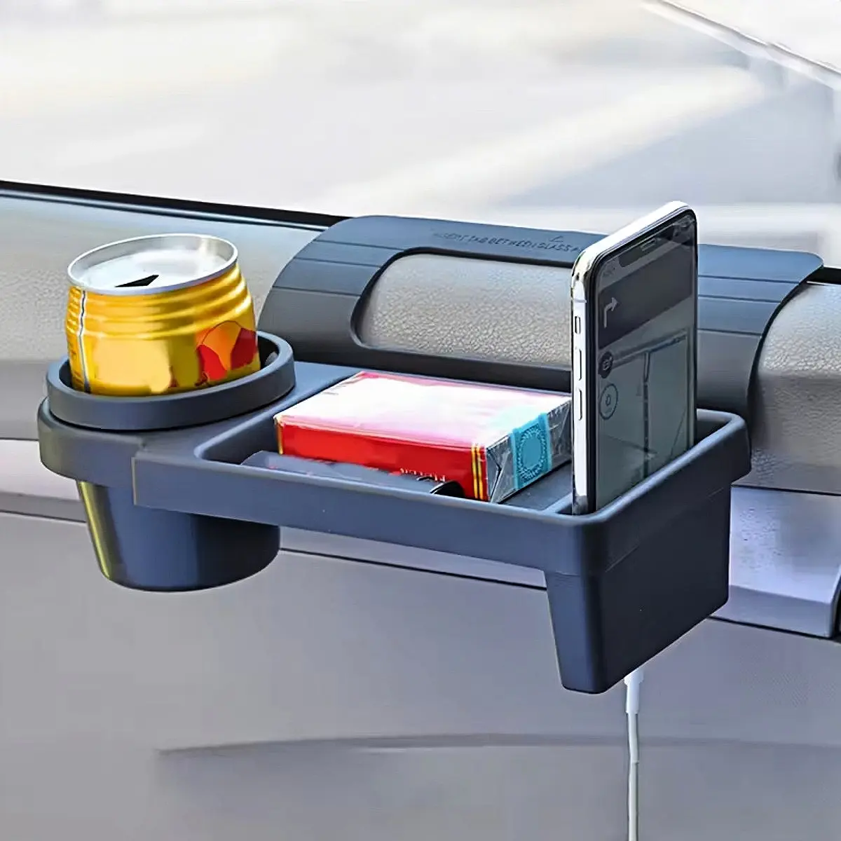 Car Door Side Organizer with Cup & Phone Holder, High-Strength Plastic Over-The-Window Storage Rack for Most Cars, Trucks, SUVs