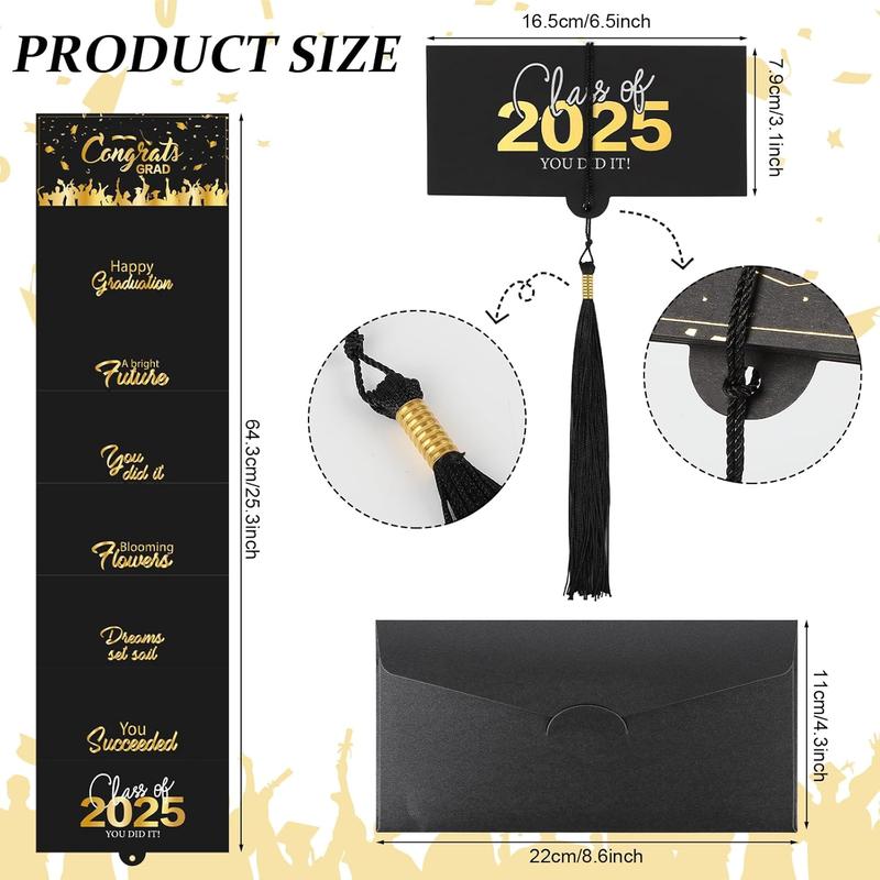 2025 Graduation Money Cards with Envelope, Graduation Gift Card Money Holder 2025, Graduation Money Holder for Cash for College High School Graduation Party (Black Gold)