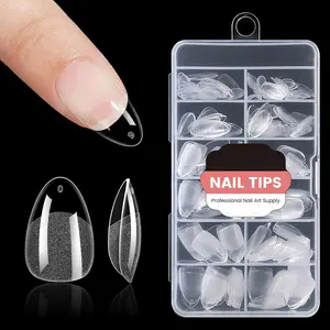 Almond Nail Tips Short: 240pcs Pre-shape Acrylic Fake Nails Tips Almond Shape - 12 Sizes Soft Gel Full Cover Clear Gelly Press on False Tip for Nail Extension Salon Home