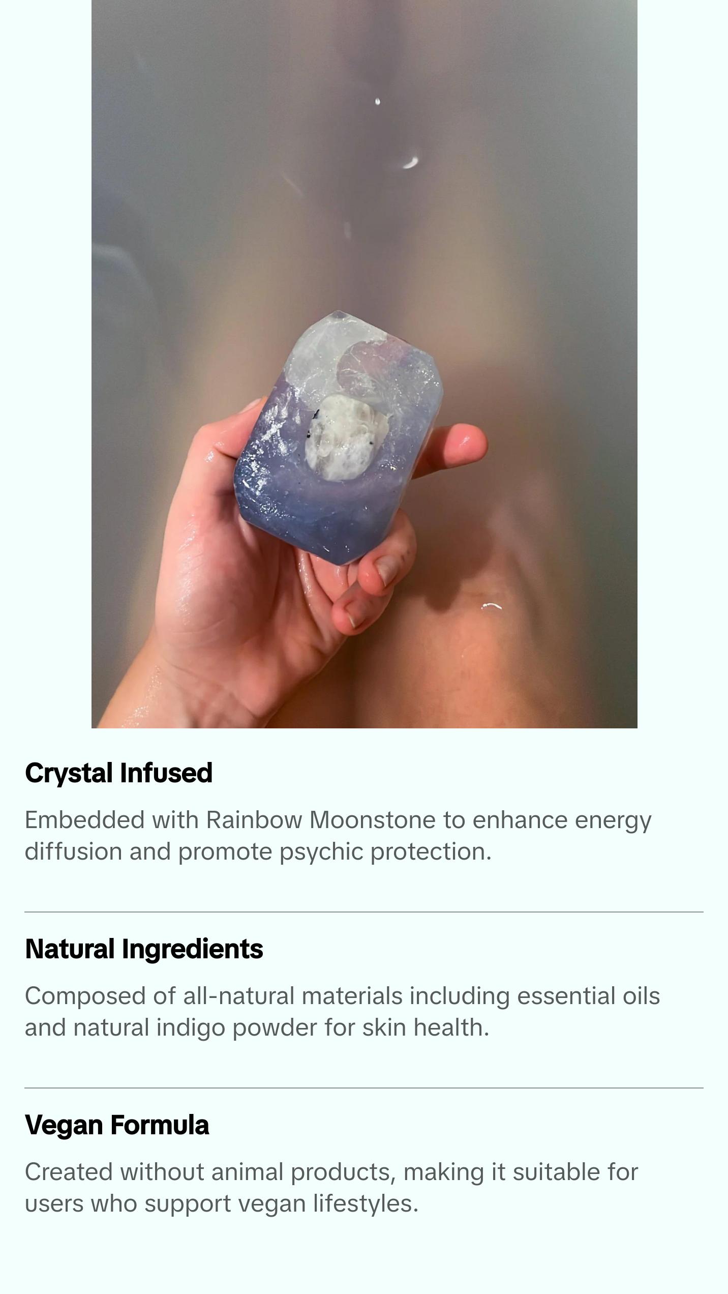 Crystal Bar Soap - Moon Water - Vegan - Crystal Infused - 7 oz - All Natural - Scented in Peppermint and Eucalyptus Smoky Musk