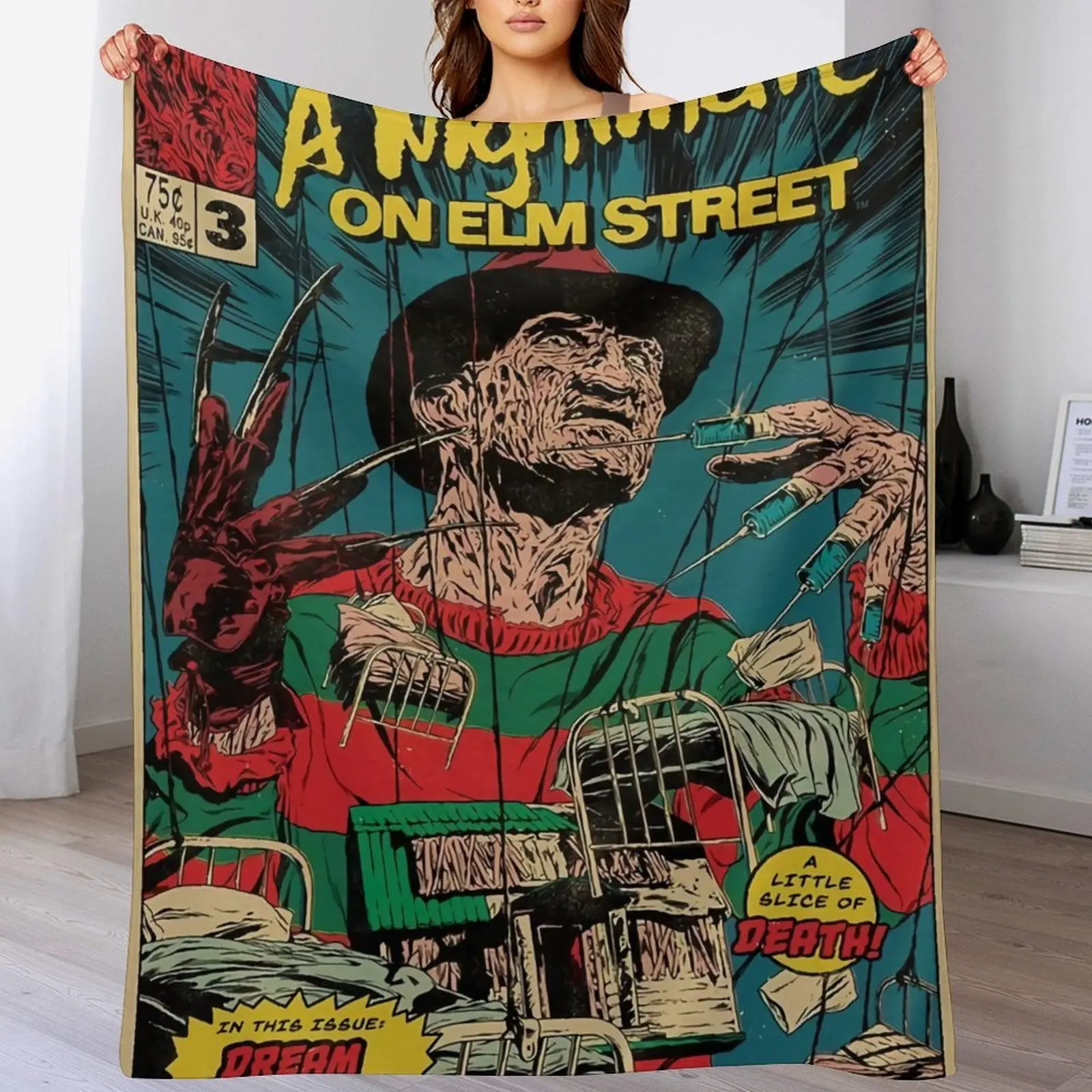 Freddy Krueger Retro Print Microfibre Horror Flannel Blanket - Wrinkle Resistant, Breathable, Durable, Soft, Machine Washable, Tumble Dryable Throw for Sofa, Bedroom, Ideal All-Season Gift