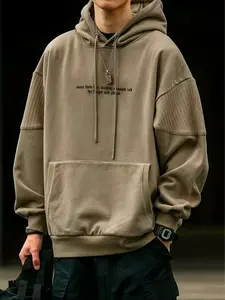 Men's Fall Winter Colorblock Hoodie, Casual Fashion Letter Embroidery Pullover, Trendy Patchwork Sweatshirt Jacket, Versatile Streetwear