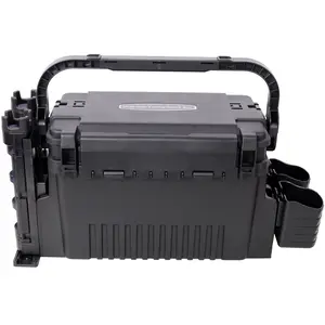 Donext Dual-layer Fishing Tackle Box with 2 Rod Holders 2 Cup Holders & Carrying Strap Black 11L Storage Space Durable Portable Organizer Compact Design for Anglers