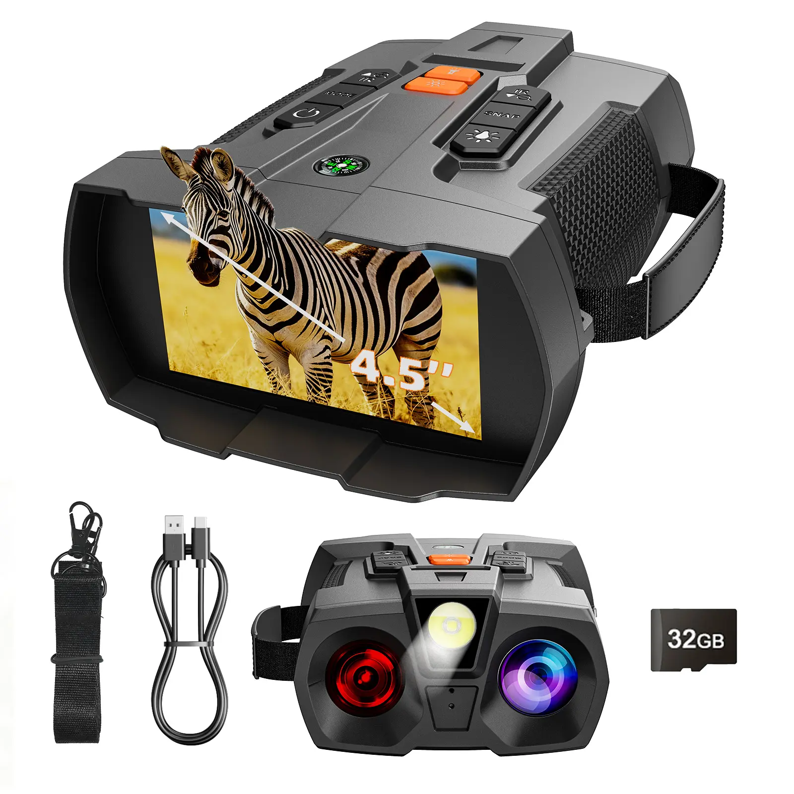 Gogal Penglihatan Malam, Saiz Dewasa 4K, Penglihatan Malam Digital HD 4.5 inci yang lebih besar, dengan Bateri 5000mAh, Sesuai untuk Pengembaraan Luar dan Perkhemahan, Hadiah Hebat untuk Memancing